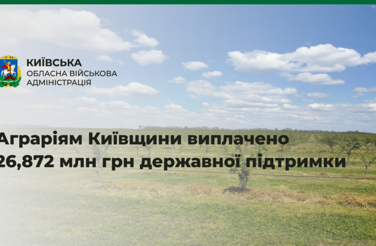 Аграріям Київщини виплачено 26,872 млн грн державної підтримки